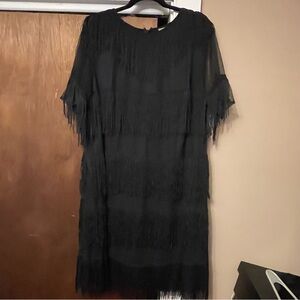 NWT ASOS Black Sheath Dress with Fringe